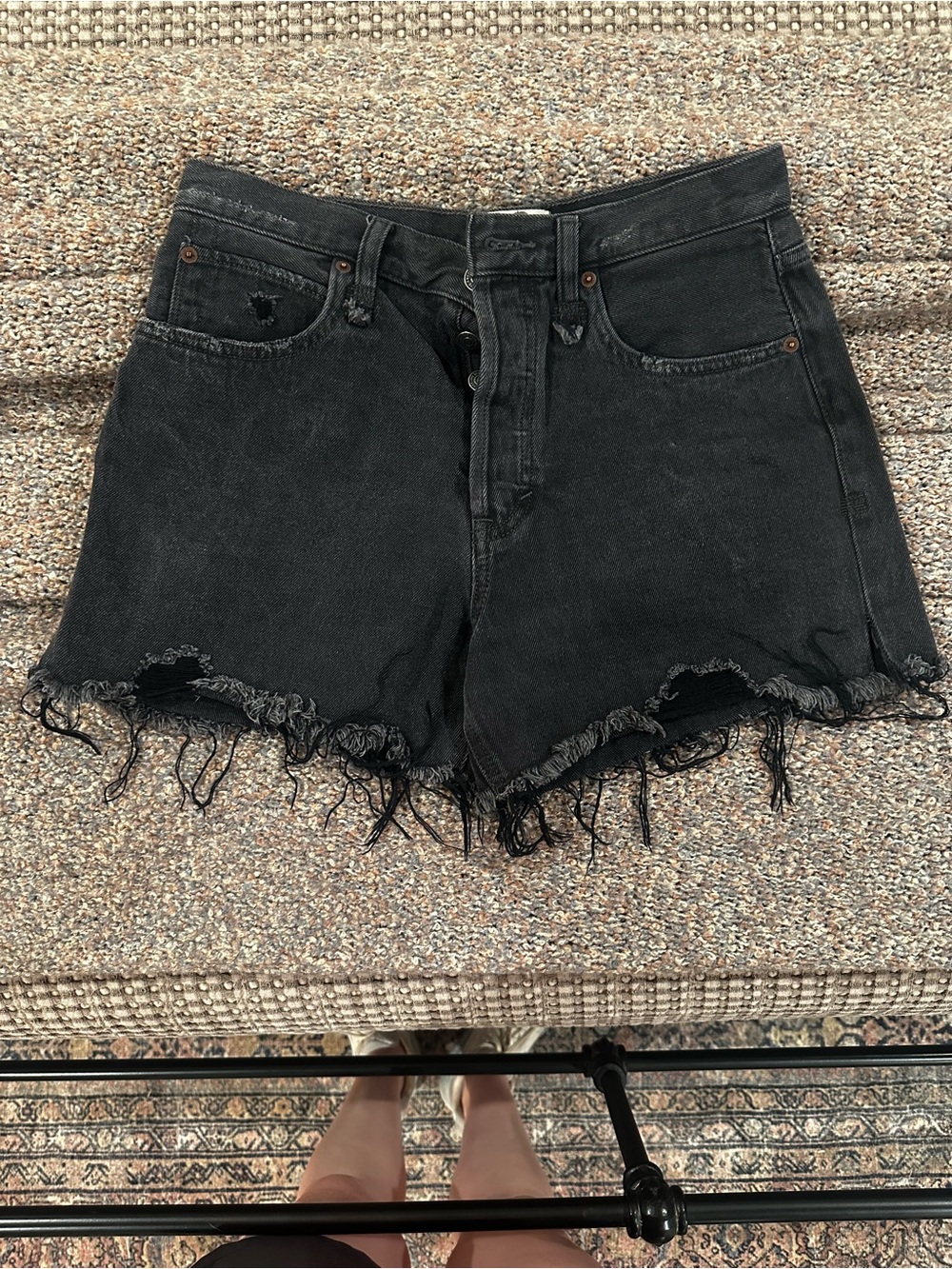 Free People Black Distressed Denim Cutoff Shorts
